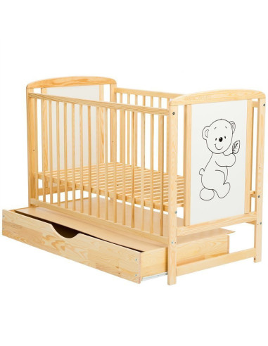 BN-BOTIM8CM02NT,BabyNeeds - Patut din lemn Timmi 120x60 cm, Cu sertar cu capac, Din lemn de pin si mdf, Stabil si rezistent, Ina