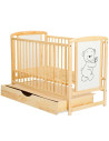 BN-BOTIM8CM02NT,BabyNeeds - Patut din lemn Timmi 120x60 cm, Cu sertar cu capac, Din lemn de pin si mdf, Stabil si rezistent, Ina