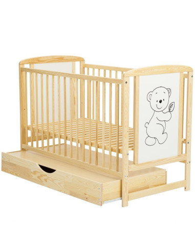 BN-BOTIM8CM02NT,BabyNeeds - Patut din lemn Timmi 120x60 cm, Cu sertar cu capac, Din lemn de pin si mdf, Stabil si rezistent, Ina