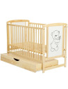 BN-BOTIM8CM02NT,BabyNeeds - Patut din lemn Timmi 120x60 cm, Cu sertar cu capac, Din lemn de pin si mdf, Stabil si rezistent, Ina