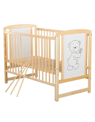 BN-BOTIM8CM03NT,BabyNeeds - Patut din lemn Timmi 120x60 cm, Cu laterala culisanta, Din lemn de pin si mdf, Stabil si rezistent, 