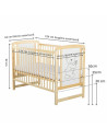 BN-BOTIM8CM03NT,BabyNeeds - Patut din lemn Timmi 120x60 cm, Cu laterala culisanta, Din lemn de pin si mdf, Stabil si rezistent, 