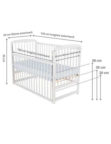 BN-BOOLA12CM03AL,BabyNeeds - Patut din lemn Ola 120x60 cm, Cu laterala culisanta, Din lemn de pin, Stabil si rezistent, Inaltime