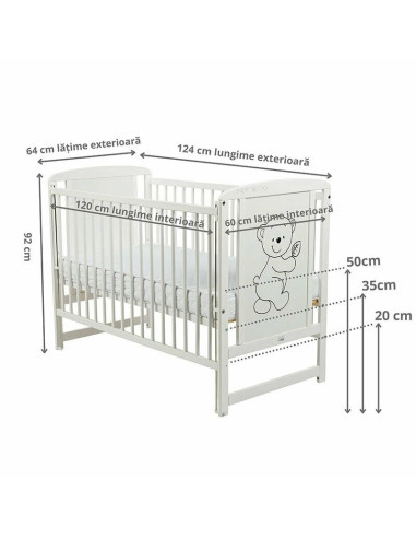 BN-BOTIM12CM03AL,BabyNeeds - Patut din lemn Timmi 120x60 cm, Cu laterala culisanta, Din lemn de pin si mdf, Stabil si rezistent,