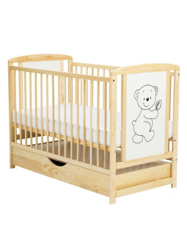 BN-BOTIM12CM02NT,BabyNeeds - Patut din lemn Timmi 120x60 cm, Cu sertar cu capac, Din lemn de pin si mdf, Stabil si rezistent, In
