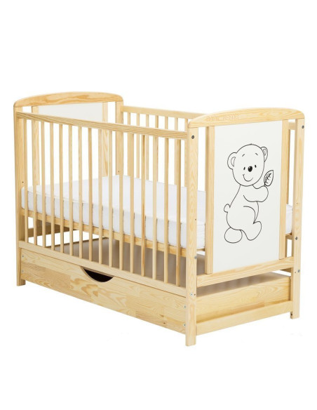 BN-BOTIM12CM02NT,BabyNeeds - Patut din lemn Timmi 120x60 cm, Cu sertar cu capac, Din lemn de pin si mdf, Stabil si rezistent, In