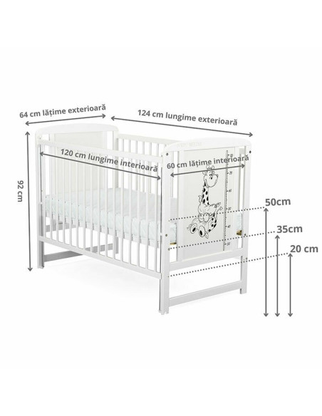 BN-BOTIMG12CM03AL,BabyNeeds - Patut din lemn Timmi Girafa 120x60 cm, Cu laterala culisanta, Din lemn de pin si mdf, Stabil si re