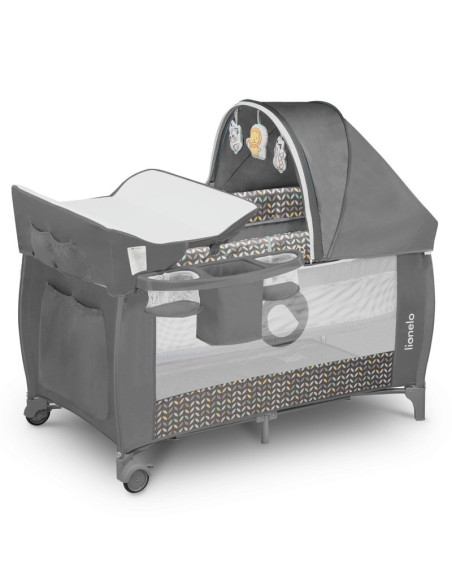 BN-LO-Sven Plus_Grey_Scandi,Lionelo - Patut pliant cu doua nivele Sven Plus, 120x60 cm, arcada jucarii, masuta de infasat, vibra
