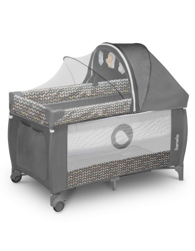 BN-LO-Sven Plus_Grey_Scandi,Lionelo - Patut pliant cu doua nivele Sven Plus, 120x60 cm, arcada jucarii, masuta de infasat, vibra