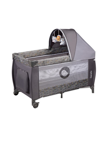 BN-LO-Sven Plus_Grey_Scandi,Lionelo - Patut pliant cu doua nivele Sven Plus, 120x60 cm, arcada jucarii, masuta de infasat, vibra