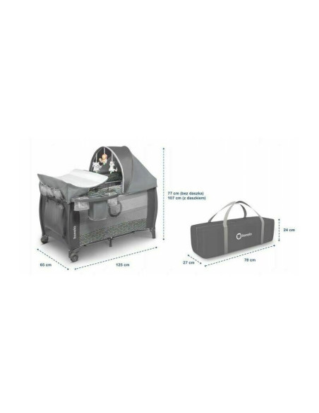 BN-LO-Sven Plus_Grey_Scandi,Lionelo - Patut pliant cu doua nivele Sven Plus, 120x60 cm, arcada jucarii, masuta de infasat, vibra