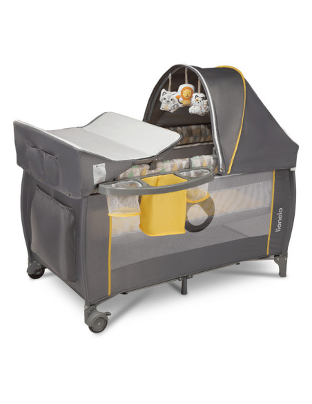 BN-LO-Sven Plus_Yellow_Scandi,Lionelo - Patut pliant cu doua nivele Sven Plus, 120x60 cm, arcada jucarii, masuta de infasat, vib