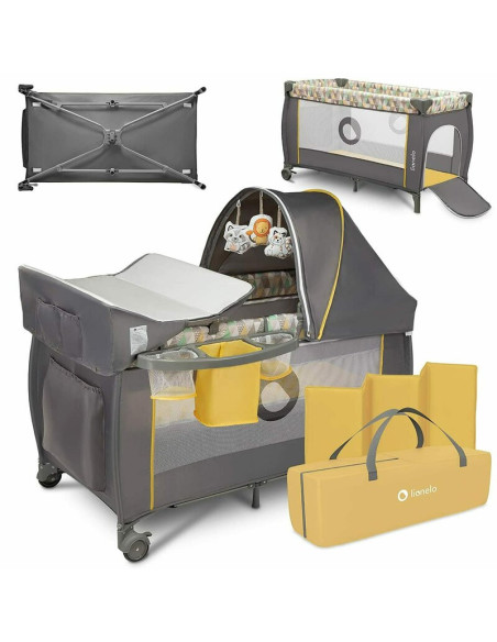 BN-LO-Sven Plus_Yellow_Scandi,Lionelo - Patut pliant cu doua nivele Sven Plus, 120x60 cm, arcada jucarii, masuta de infasat, vib