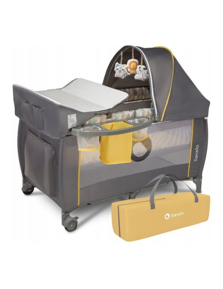 BN-LO-Sven Plus_Yellow_Scandi,Lionelo - Patut pliant cu doua nivele Sven Plus, 120x60 cm, arcada jucarii, masuta de infasat, vib