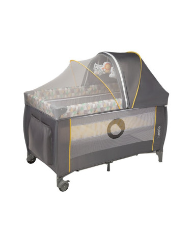 BN-LO-Sven Plus_Yellow_Scandi,Lionelo - Patut pliant cu doua nivele Sven Plus, 120x60 cm, arcada jucarii, masuta de infasat, vib