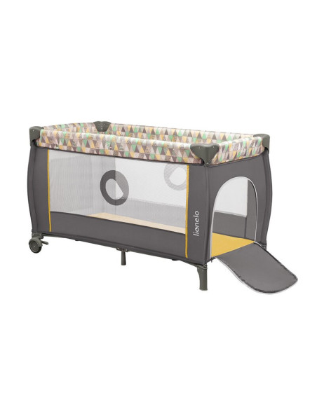 BN-LO-Sven Plus_Yellow_Scandi,Lionelo - Patut pliant cu doua nivele Sven Plus, 120x60 cm, arcada jucarii, masuta de infasat, vib