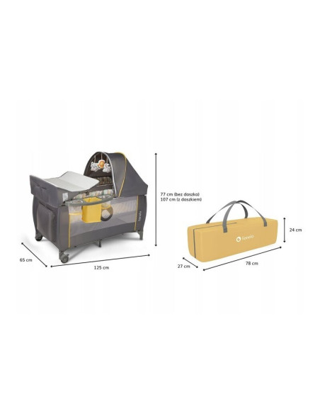 BN-LO-Sven Plus_Yellow_Scandi,Lionelo - Patut pliant cu doua nivele Sven Plus, 120x60 cm, arcada jucarii, masuta de infasat, vib