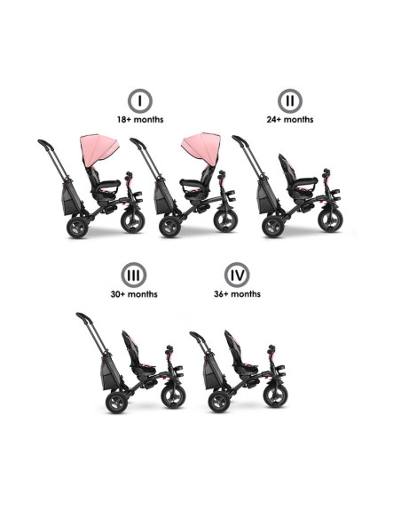 BN-LO-TRISCANDY_ROSE/GREY,Lionelo - Tricicleta Tris, Mecanism de pedalare libera, Suport picioare, Control al directiei, Scaun r