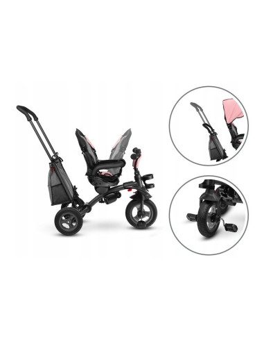 BN-LO-TRISCANDY_ROSE/GREY,Lionelo - Tricicleta Tris, Mecanism de pedalare libera, Suport picioare, Control al directiei, Scaun r