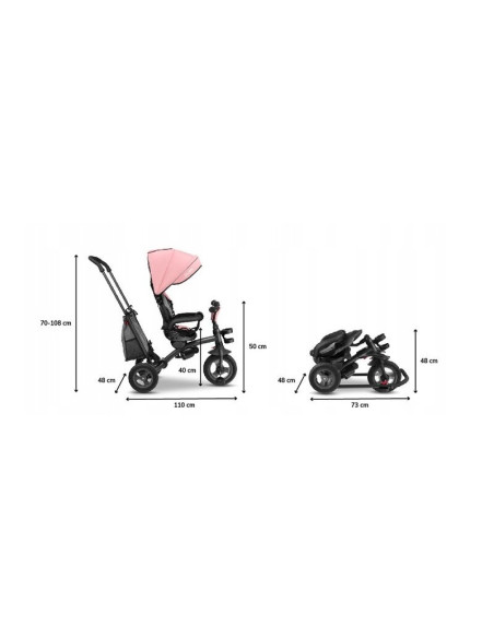 BN-LO-TRISCANDY_ROSE/GREY,Lionelo - Tricicleta Tris, Mecanism de pedalare libera, Suport picioare, Control al directiei, Scaun r