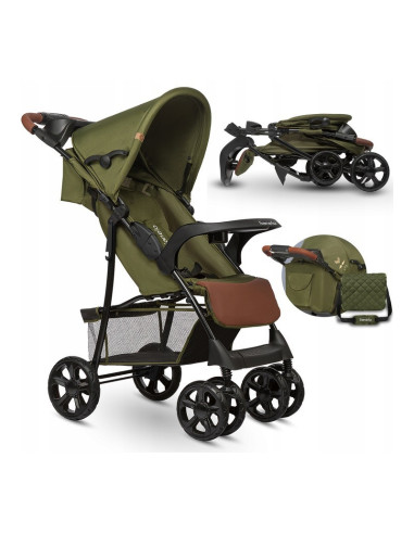 BN-LO-EMMA PLUS_FOREST_GREEN,Lionelo - Carucior sport Emma Plus, Cu tavita, 2 Suporturi pentru pahar, Geanta accesorii, Conform 