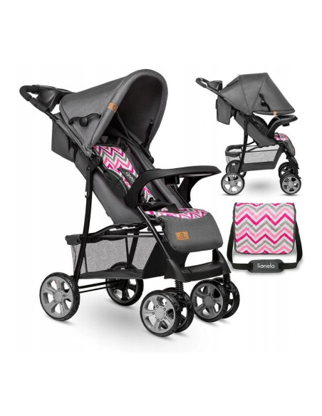 BN-LO-EMMA PLUS_PINK_SCANDI,Lionelo - Carucior sport Emma Plus, Cu tavita, 2 Suporturi pentru pahar, Geanta accesorii, Conform c