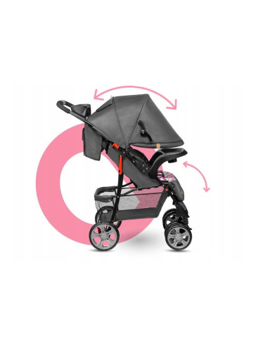 BN-LO-EMMA PLUS_PINK_SCANDI,Lionelo - Carucior sport Emma Plus, Cu tavita, 2 Suporturi pentru pahar, Geanta accesorii, Conform c