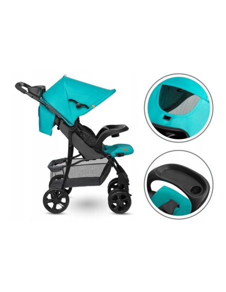 BN-LO-EMMA PLUS_VIVID_TURQUOISE,Lionelo - Carucior sport Emma Plus, Cu tavita, 2 Suporturi pentru pahar, Geanta accesorii, Confo