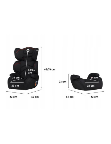 BN-LO-LARS_SPORTY_BLACK,Lionelo - Scaun auto Lars Sporty Spatar detasabil, 15-36 Kg, Conform cu standardul european de securitat