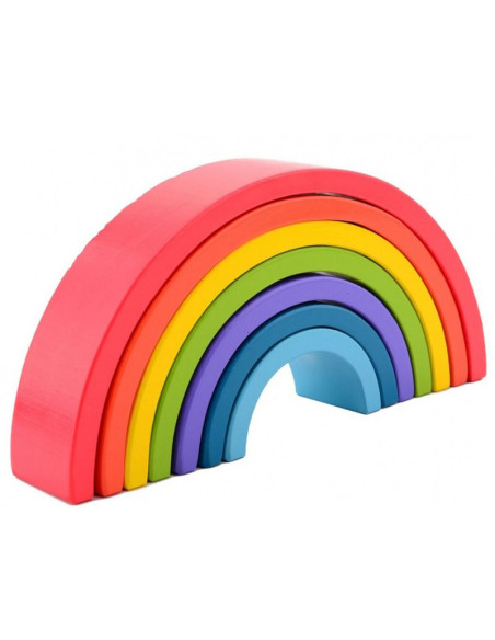 BN-80081,Joueco - Jucarie pentru stivuire din lemn certificat FSC, Curcubeu, 27x13.5 cm, 12 luni+, 7 piese, Multicolor