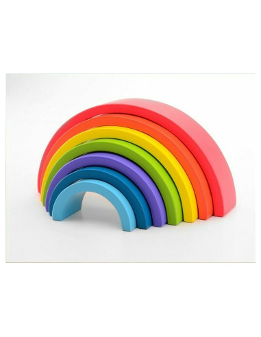 BN-80081,Joueco - Jucarie pentru stivuire din lemn certificat FSC, Curcubeu, 27x13.5 cm, 12 luni+, 7 piese, Multicolor