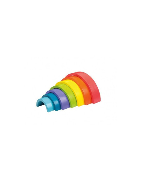 BN-80081,Joueco - Jucarie pentru stivuire din lemn certificat FSC, Curcubeu, 27x13.5 cm, 12 luni+, 7 piese, Multicolor
