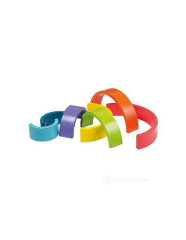 BN-80081,Joueco - Jucarie pentru stivuire din lemn certificat FSC, Curcubeu, 27x13.5 cm, 12 luni+, 7 piese, Multicolor
