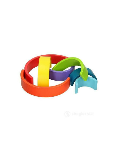 BN-80081,Joueco - Jucarie pentru stivuire din lemn certificat FSC, Curcubeu, 27x13.5 cm, 12 luni+, 7 piese, Multicolor