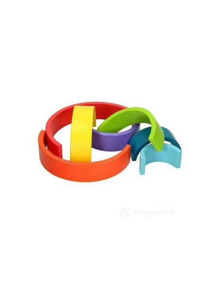 BN-80081,Joueco - Jucarie pentru stivuire din lemn certificat FSC, Curcubeu, 27x13.5 cm, 12 luni+, 7 piese, Multicolor
