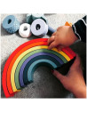 BN-80081,Joueco - Jucarie pentru stivuire din lemn certificat FSC, Curcubeu, 27x13.5 cm, 12 luni+, 7 piese, Multicolor