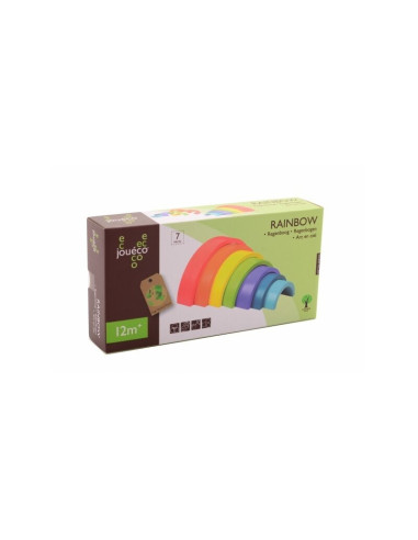 BN-80081,Joueco - Jucarie pentru stivuire din lemn certificat FSC, Curcubeu, 27x13.5 cm, 12 luni+, 7 piese, Multicolor