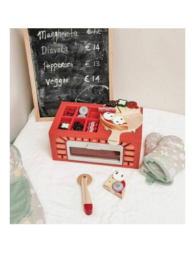 BN-80076,Joueco - Cuptor pizza din lemn certificat FSC, 28x16.5 cm, 3 ani+, 25 piese, Multicolor
