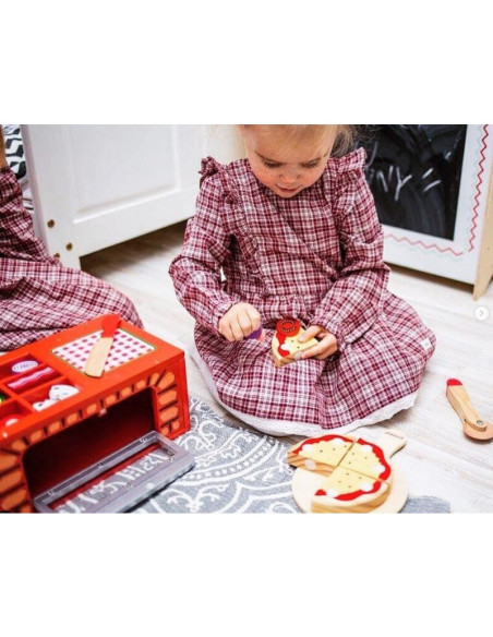 BN-80076,Joueco - Cuptor pizza din lemn certificat FSC, 28x16.5 cm, 3 ani+, 25 piese, Multicolor