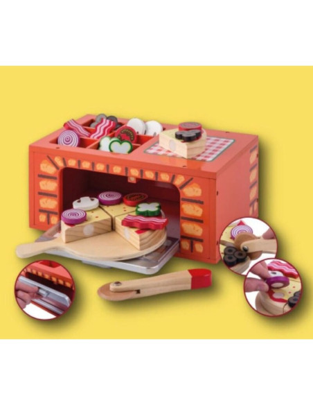 BN-80076,Joueco - Cuptor pizza din lemn certificat FSC, 28x16.5 cm, 3 ani+, 25 piese, Multicolor