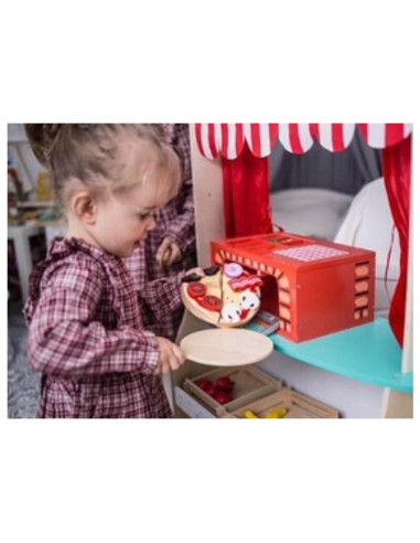 BN-80076,Joueco - Cuptor pizza din lemn certificat FSC, 28x16.5 cm, 3 ani+, 25 piese, Multicolor