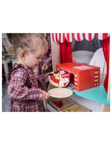 BN-80076,Joueco - Cuptor pizza din lemn certificat FSC, 28x16.5 cm, 3 ani+, 25 piese, Multicolor