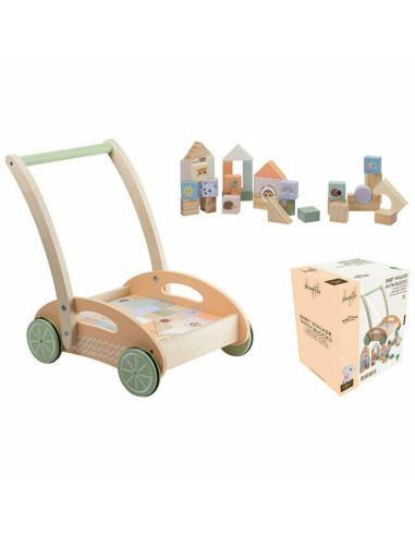 BN-80092,Joueco - Antepremergator cu 34 de cuburi, Familia Wildies, Din lemn certificat FSC, 12 luni+, Multicolor