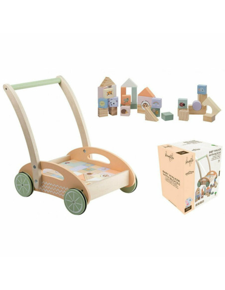 BN-80092,Joueco - Antepremergator cu 34 de cuburi, Familia Wildies, Din lemn certificat FSC, 12 luni+, Multicolor