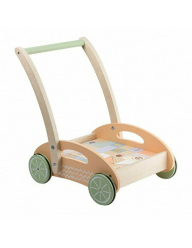 BN-80092,Joueco - Antepremergator cu 34 de cuburi, Familia Wildies, Din lemn certificat FSC, 12 luni+, Multicolor