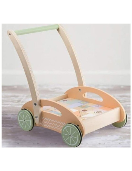 BN-80092,Joueco - Antepremergator cu 34 de cuburi, Familia Wildies, Din lemn certificat FSC, 12 luni+, Multicolor