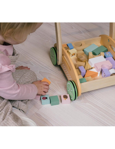 BN-80092,Joueco - Antepremergator cu 34 de cuburi, Familia Wildies, Din lemn certificat FSC, 12 luni+, Multicolor