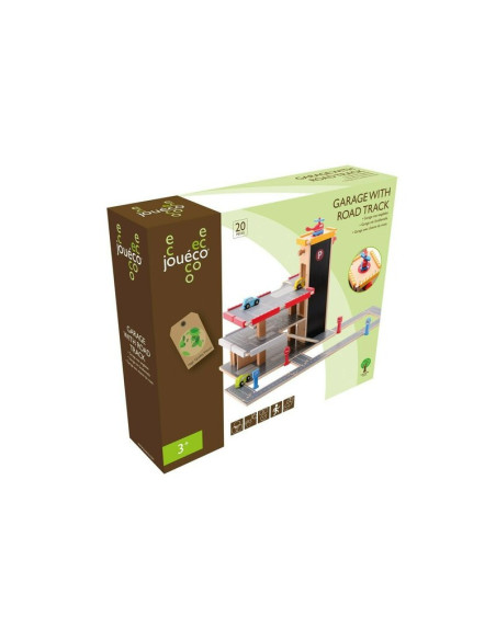 BN-80041,Joueco - Garaj cu 20 accesorii, Din Lemn, 3 ani+, 44.8x11x 37.5 cm, Multicolor
