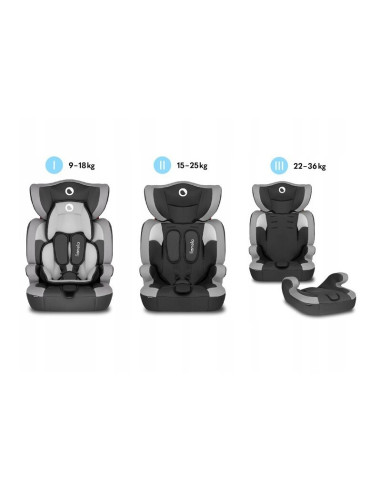 BN-LO-LEVI_ONE_GREY,Lionelo - Scaun auto Levi One Spatar detasabil, 9-36 Kg, Conform cu standardul european de securitate ECE R4