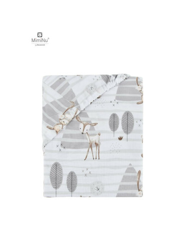BN-5907803143680,MimiNu - Cearceaf cu elastic pentru patut 120X60 cm, Din bumbac certificat Oeko Tex Standard 100, Forest
